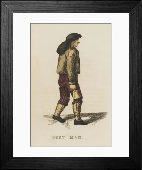 Framed Print : DUSTMAN. The dust man who carries with him a bell to let people know he is coming Framed Print : DUSTMAN. The dust man who carries with him a bell to let people know he is coming