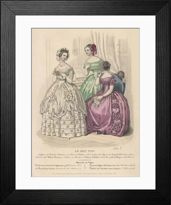 Framed Print : 3 Evening Dresses 1843 Framed Print : 3 Evening Dresses 1843