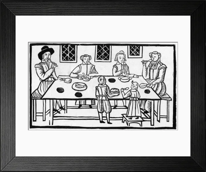 Framed Print : Puritan family eating at home Framed Print : Puritan family eating at home