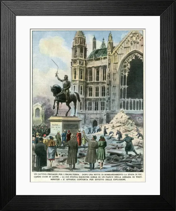 Framed Print : Richard I statue hit during WWII Framed Print : Richard I statue hit during WWII