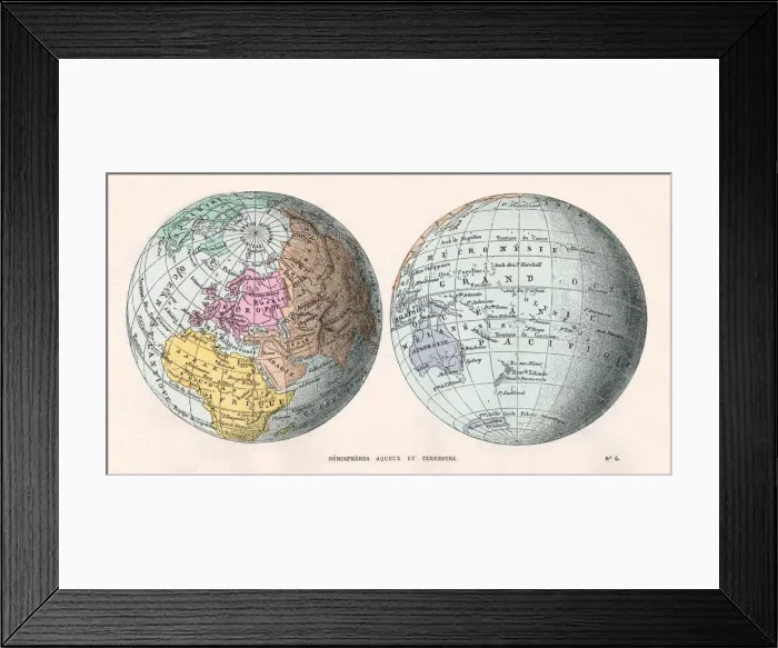 Framed Print : EARTHS HEMISPHERES 1870 Framed Print : EARTHS HEMISPHERES 1870