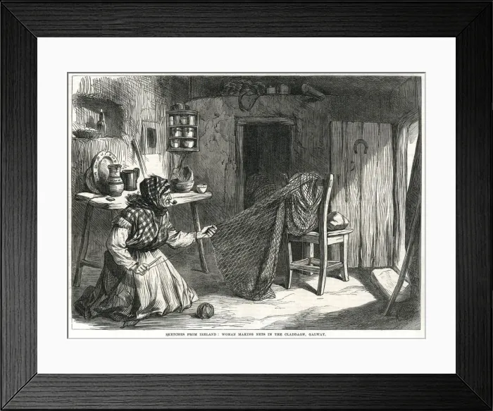 Framed Print : Woman making nets in the Claddagh 1870 Framed Print : Woman making nets in the Claddagh 1870