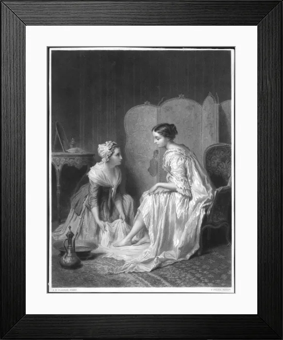 Framed Print : MAID WASHES LADYS FEET Framed Print : MAID WASHES LADYS FEET