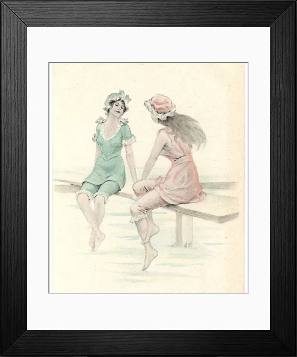 Framed Print : Bathers on Jetty - 1905 Framed Print : Bathers on Jetty - 1905