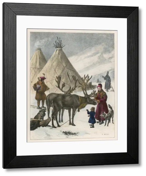 Framed Print : LAPPS AND REINDEER