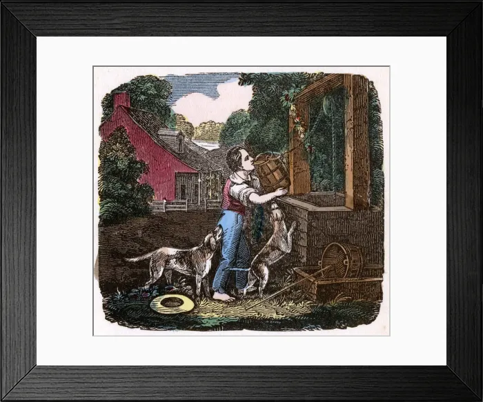 Framed Print : BOY GOES TO WELL C1830 Framed Print : BOY GOES TO WELL C1830