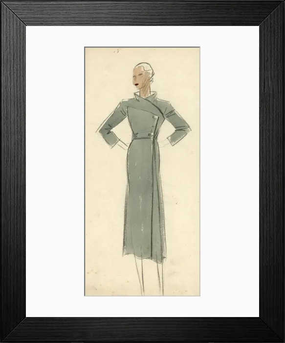 Framed Print : Woman wearing grey wrap-around coat 1930 Framed Print : Woman wearing grey wrap-around coat 1930