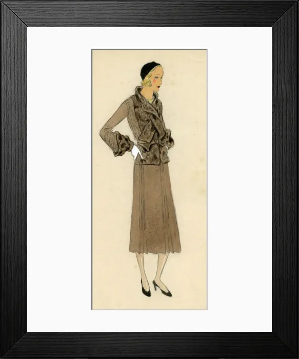 Framed Print : Woman wearing brown skirt and jacket 1930s Framed Print : Woman wearing brown skirt and jacket 1930s