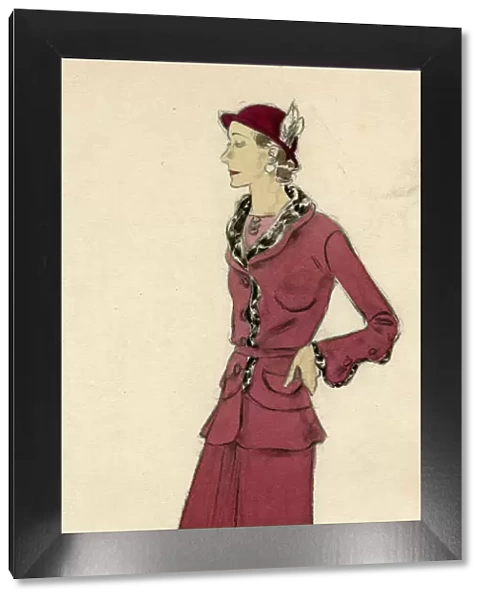 Womens raspberry suit 1930s