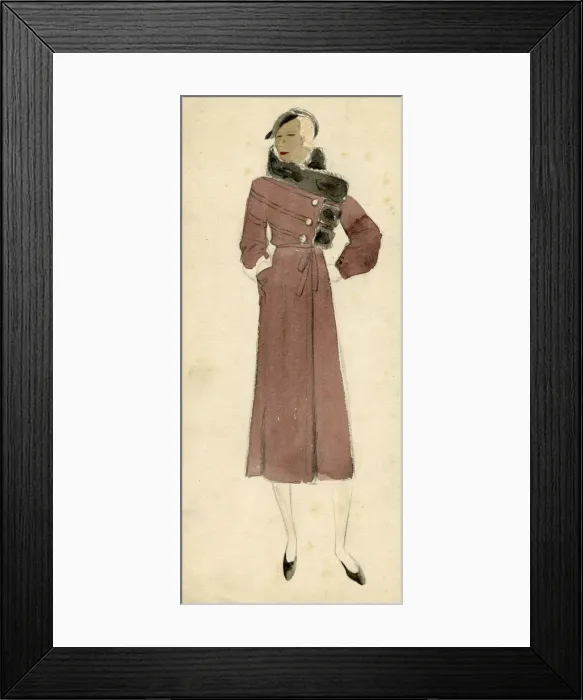 Framed Print : Woman wearing aubergine overcoat 1930s Framed Print : Woman wearing aubergine overcoat 1930s
