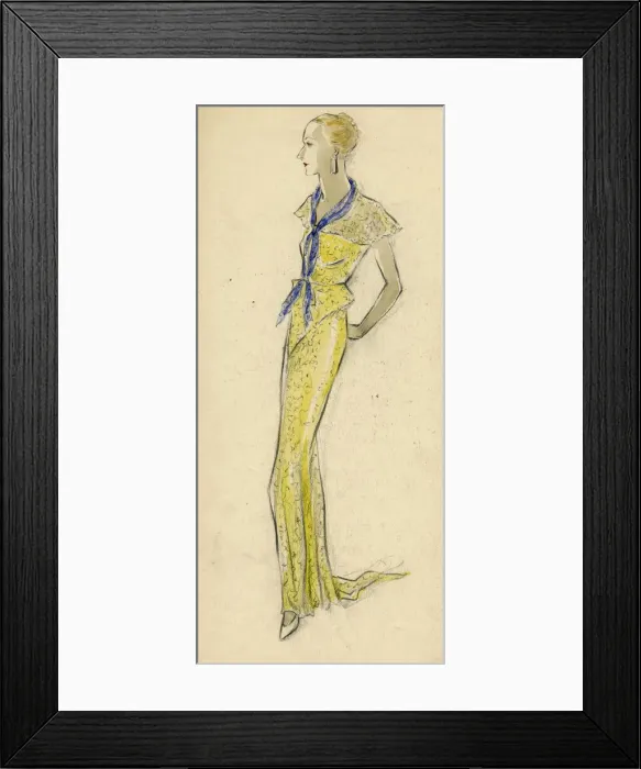 Framed Print : Woman wearing yellow dress 1930s Framed Print : Woman wearing yellow dress 1930s