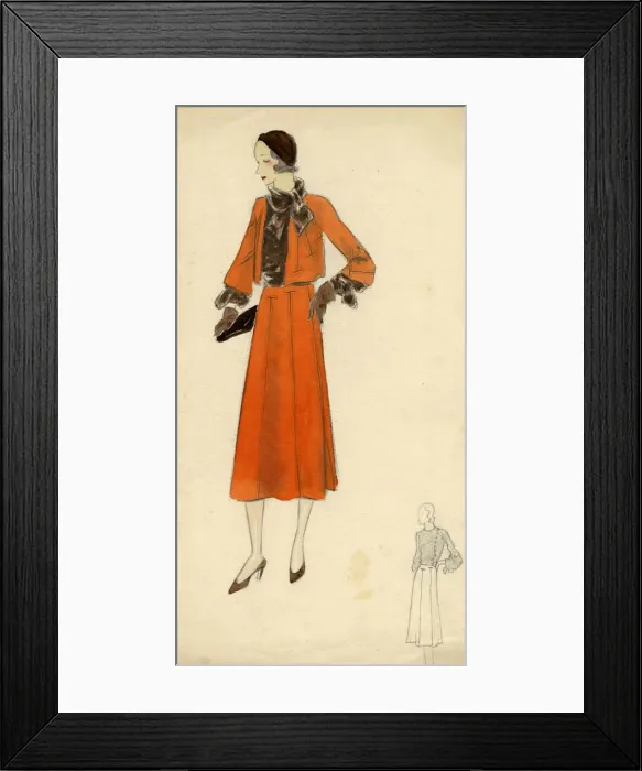 Framed Print : Woman wearing orange skirt and jacket 1930s Framed Print : Woman wearing orange skirt and jacket 1930s