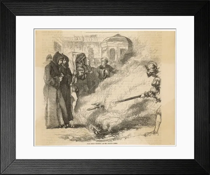 Framed Print : ENGLISH BIBLES BURNT Framed Print : ENGLISH BIBLES BURNT