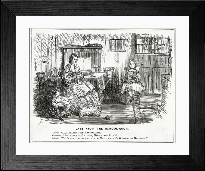 Framed Print : Cartoon, Late from School-Room 1860 Framed Print : Cartoon, Late from School-Room 1860