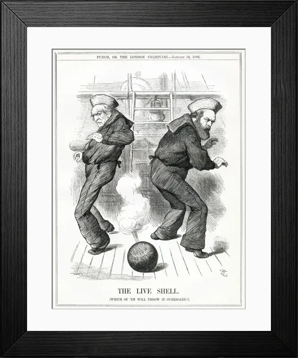 Framed Print : Cartoon, The Live Shell (Gladstone and Salisbury) Framed Print : Cartoon, The Live Shell (Gladstone and Salisbury)