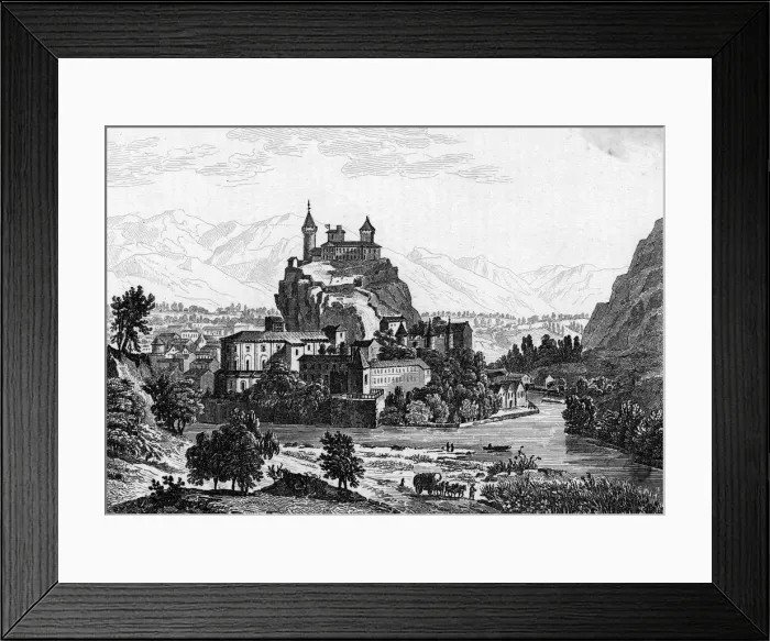 Framed Print : FOIX. A picturesque engraving of the capital of the Ariege departement Framed Print : FOIX. A picturesque engraving of the capital of the Ariege departement