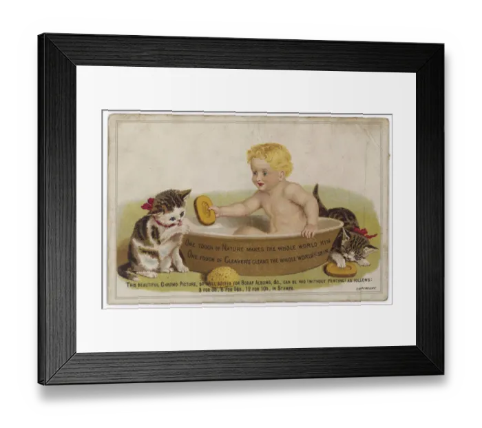 Framed Print : CHILD IN BATH AND CAT Framed Print : CHILD IN BATH AND CAT