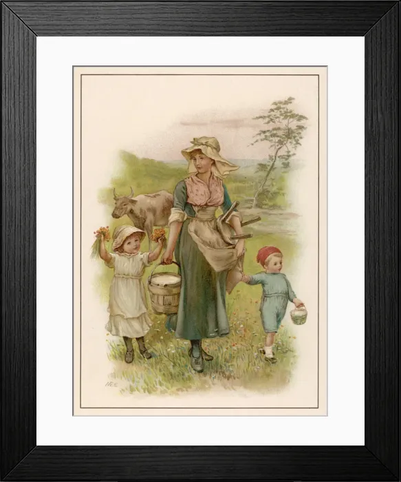 Framed Print : OLD-TIME MILKING-MAID Framed Print : OLD-TIME MILKING-MAID