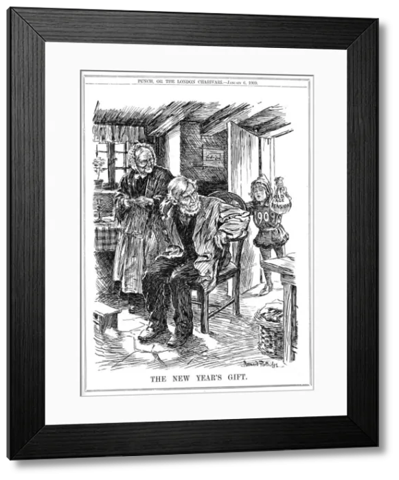 Framed Print : Cartoon, The New Years Gift (old age pensions) Framed Print : Cartoon, The New Years Gift (old age pensions)