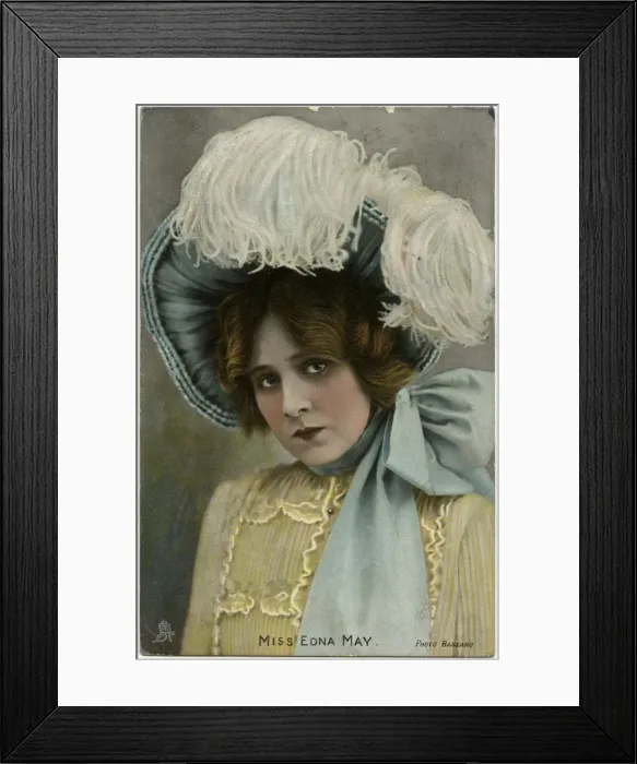 Framed Print : Edna May (1878 -1948), American Actress, wearing an enormous feathered Framed Print : Edna May (1878 -1948), American Actress, wearing an enormous feathered