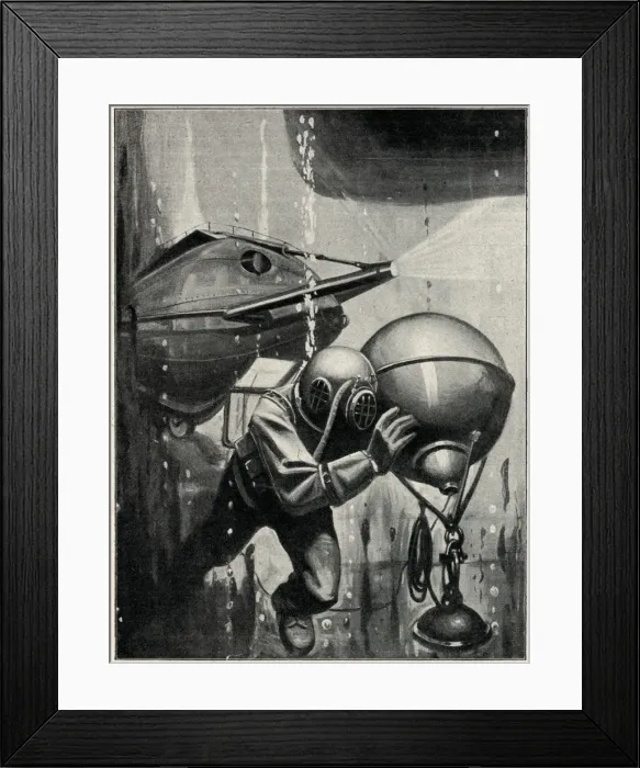 Framed Print : Diver lays mines 1915 Framed Print : Diver lays mines 1915
