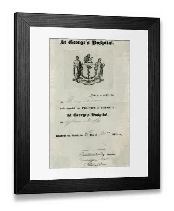 Framed Print : HOSPITAL CERTIFICATE Framed Print : HOSPITAL CERTIFICATE