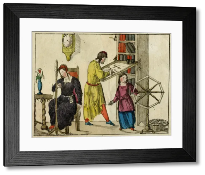 Framed Print : FAMILY WORKS AT HOME Framed Print : FAMILY WORKS AT HOME