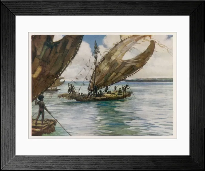 Framed Print : PAPUAN TRADERS IN CANOES Framed Print : PAPUAN TRADERS IN CANOES