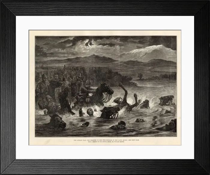 Framed Print : Afghan War - Men of the 10th Hussars drown - Kabul River Framed Print : Afghan War - Men of the 10th Hussars drown - Kabul River