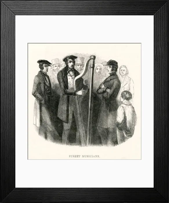 Framed Print : Street harpist and singers 1842 Framed Print : Street harpist and singers 1842