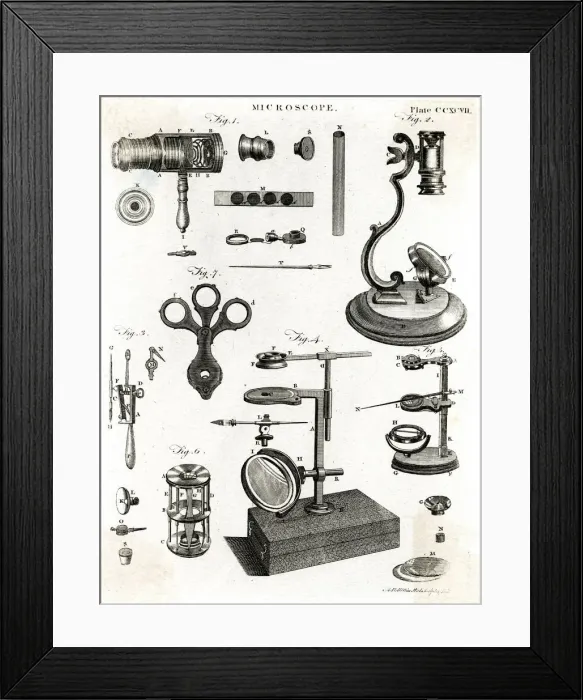 Framed Print : VARIOUS MICROSCOPES Framed Print : VARIOUS MICROSCOPES