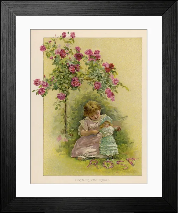 Framed Print : GIRL AND DOLL IN GARDEN Framed Print : GIRL AND DOLL IN GARDEN