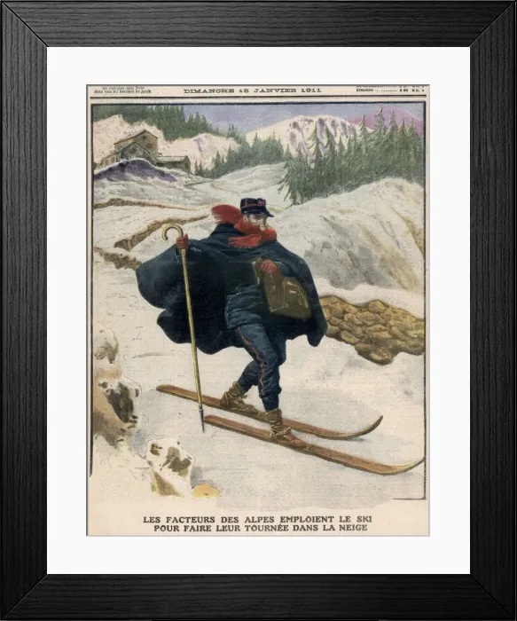 Framed Print : SWISS POSTMAN ON SKIS Framed Print : SWISS POSTMAN ON SKIS