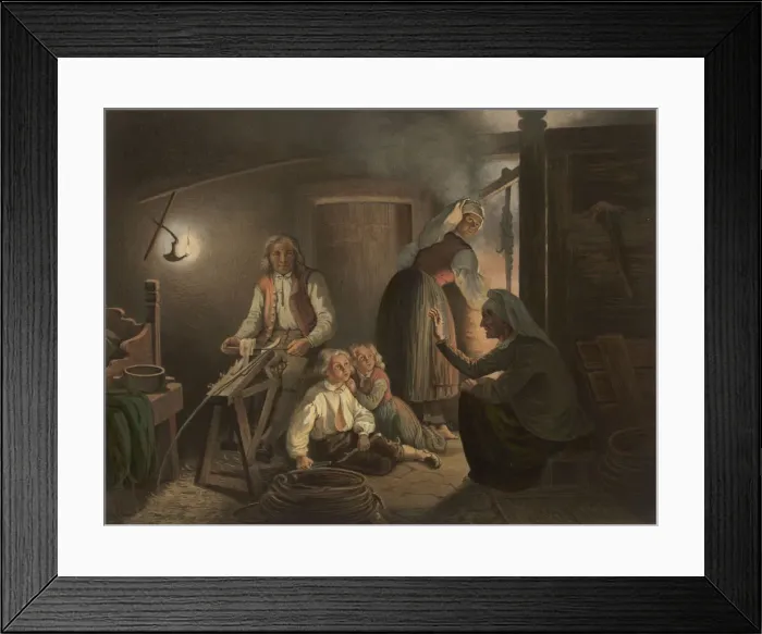 Framed Print : Social scenes: Norway storyteller, c. 1851 Framed Print : Social scenes: Norway storyteller, c. 1851