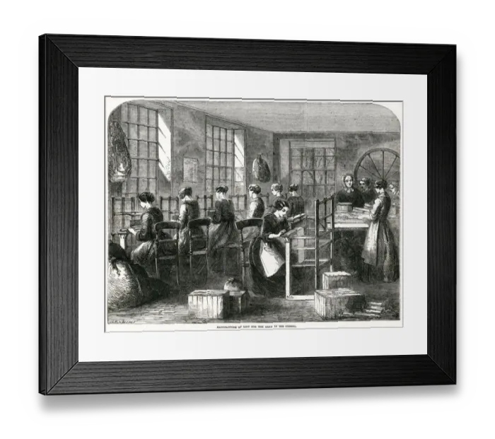 Framed Print : Manufacture of lint for the army in Crimea 1855 Framed Print : Manufacture of lint for the army in Crimea 1855