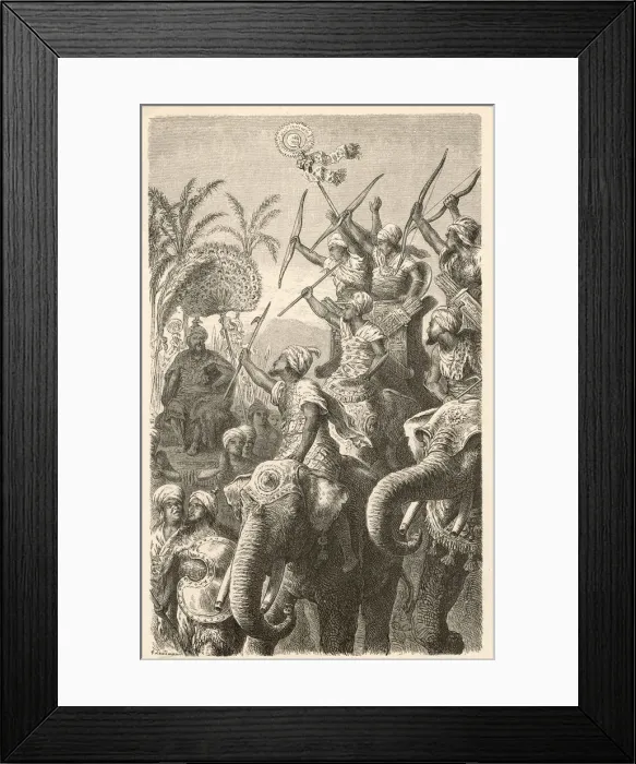 Framed Print : PORUS GATHERS ELEPHANTS