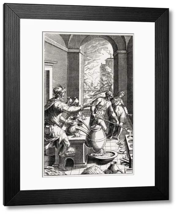 Framed Print : A German Chemist (or Alchemist!) and his assistants Framed Print : A German Chemist (or Alchemist!) and his assistants