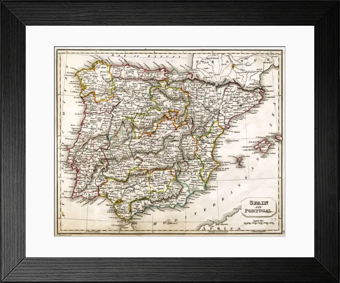 Framed Print : MAP / SPAIN / PORTUGAL 1827 Framed Print : MAP / SPAIN / PORTUGAL 1827