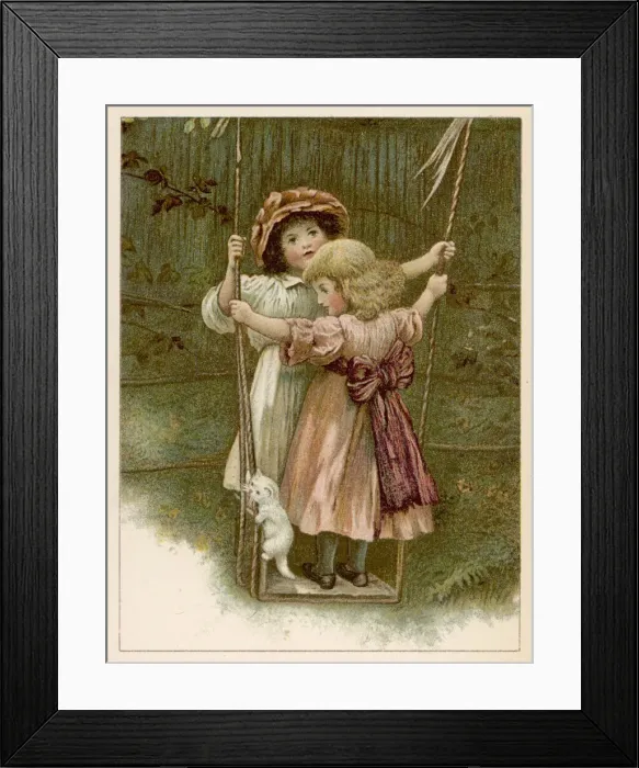 Framed Print : GIRLS SWINGING C1885 Framed Print : GIRLS SWINGING C1885