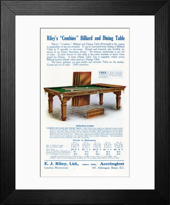 Framed Print : ADVERT. BILLIARD TABLE Framed Print : ADVERT. BILLIARD TABLE