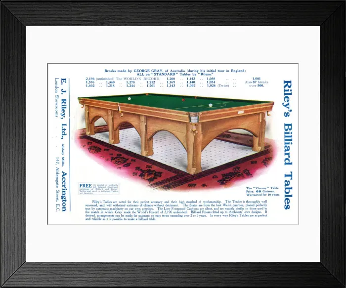 Framed Print : ADVERT. BILLIARD TABLE