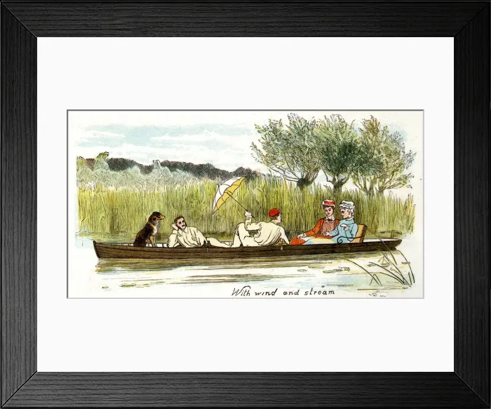 Framed Print : FOUR AND A DOG ON RIVER Framed Print : FOUR AND A DOG ON RIVER