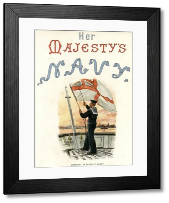 Framed Print : LOWERING SHIPS FLAG