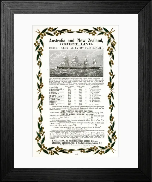 Framed Print : ORIENT LINE TIMETABLE Framed Print : ORIENT LINE TIMETABLE