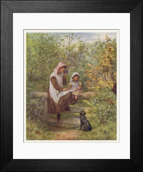 Framed Print : GIRLS ON STILE WITH DOG Framed Print : GIRLS ON STILE WITH DOG