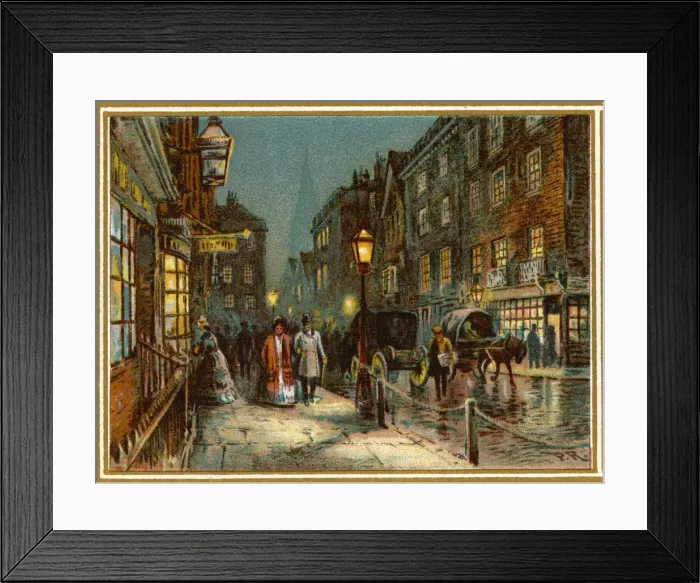 Framed Print : SOCIAL / GASLIT STREET 19C Framed Print : SOCIAL / GASLIT STREET 19C