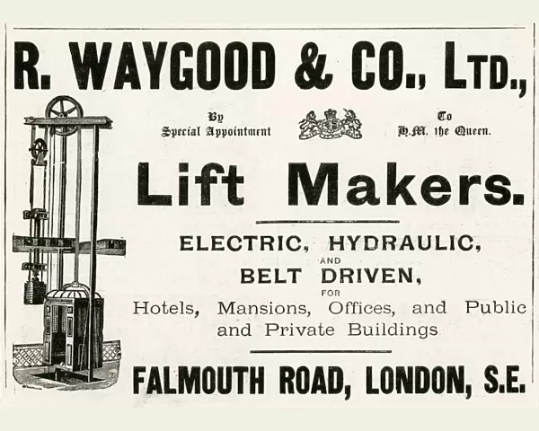 Advert for R. Waygood & Co. lift makers 1898 Advert for R. Waygood & Co