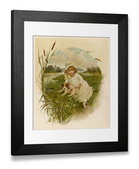 Framed Print : GIRL AND PUPPY 1889 Framed Print : GIRL AND PUPPY 1889