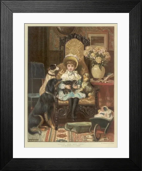 Framed Print : GIRL WITH PETS 1886 Framed Print : GIRL WITH PETS 1886