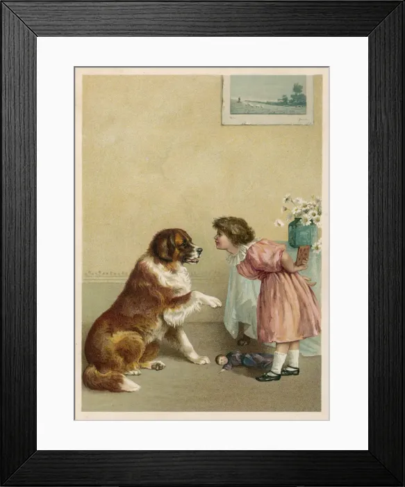 Framed Print : GIRL AND DOG / BEGGING Framed Print : GIRL AND DOG / BEGGING